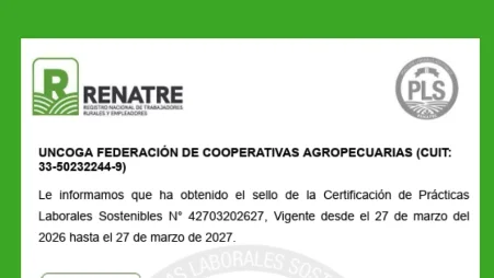 El Feedlot Cooperativo Uncoga obtuvo la Certificación de Prácticas Laborales Sostenibles